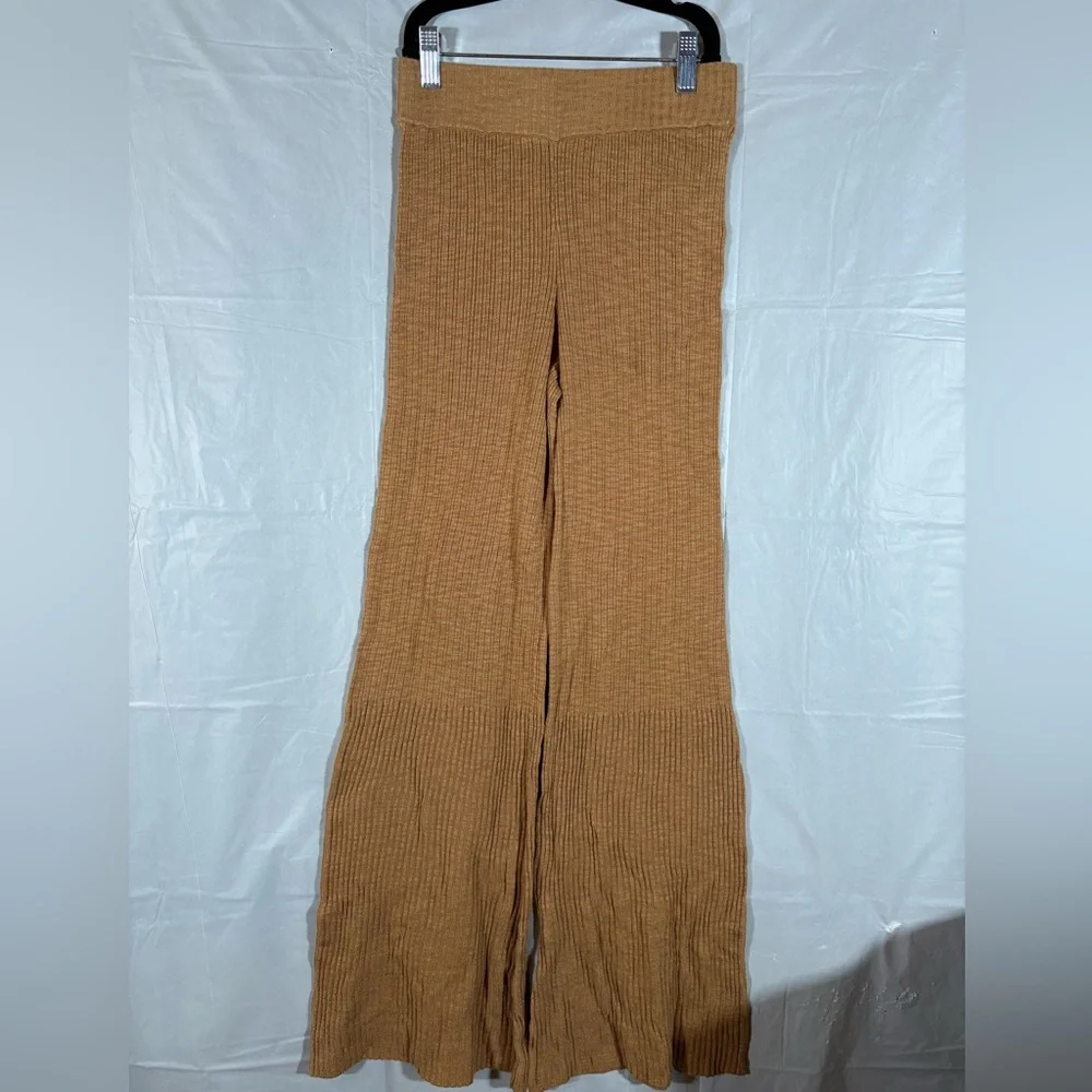 H&M Flare Leg Leggings Womens Sz XS Stretch Pull-On Brown Stretch Linen Blend